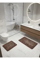Lepoar Desenli 2 li Deri Taban Banyo Paspas (60x100 - 60x50)