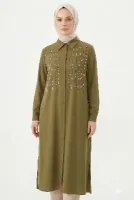 Levidor Önü Çizgili Taşlı Tunik Gömlek 210144 Haki