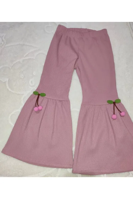 Leylek Baby Babyxml-1A1737-DENİZCİK5113 1-2-3-4 Yaş Kiraz Baskılı Tişört İspanyol Paçalı Likralı 2Li Kız Çuk Takımı Gül Kurusu