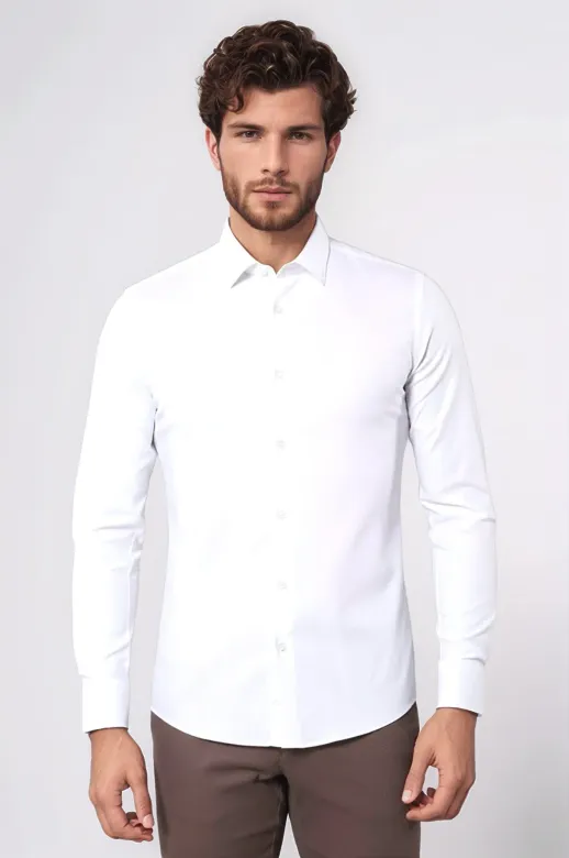 Likralı Beyaz Gömlek | Wessi - XXL / Beyaz
