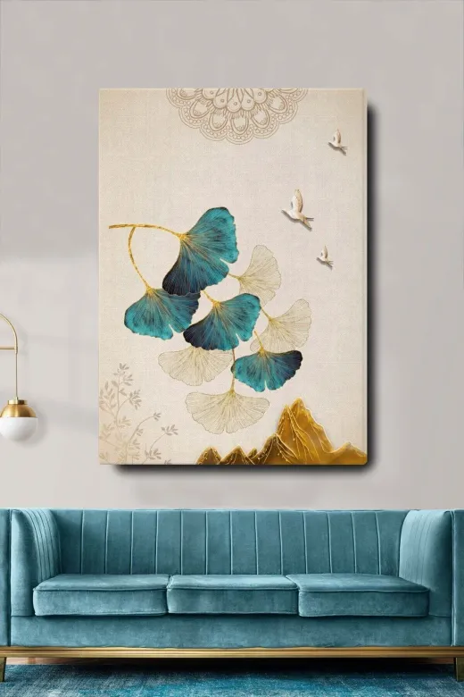 Limitless Design LESblok-eucuz458 Dekoratif Soyut Çiçek Ve Kuşlar Sürreal Kanvas Duvar Tablosu