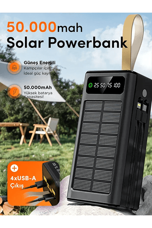 Linkage Lkp-47 50000Mah Solar Powerbank | Güneş Enerjili Taşınabilir Şarj Aleti | Lcd Ekranlı, Çoklu