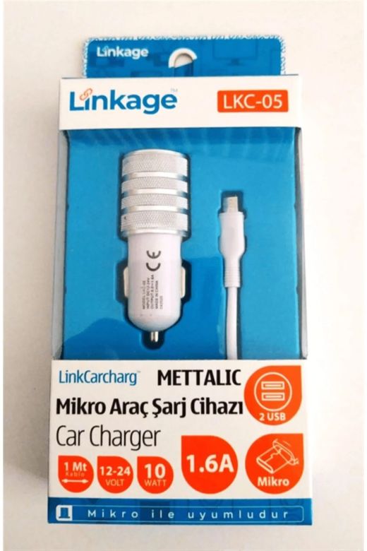 Linkage Metal Mikro 1.6A/12-24V/10W 2Xusb 1Mt Şarj Kablosu Lkc-05
