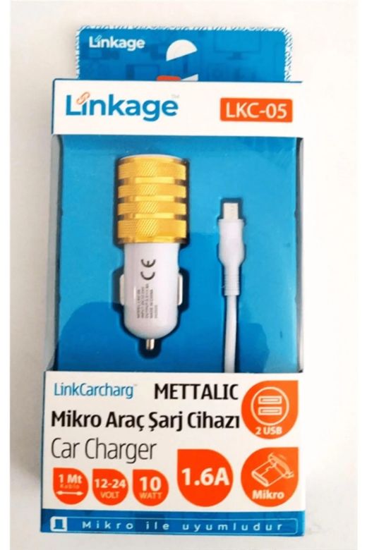 Linkage Metal Mikro 1.6A/12-24V/10W 2Xusb 1Mt Şarj Kablosu Lkc-05