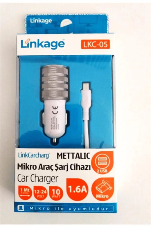 Linkage Metal Mikro 1.6A/12-24V/10W 2Xusb 1Mt Şarj Kablosu Lkc-05