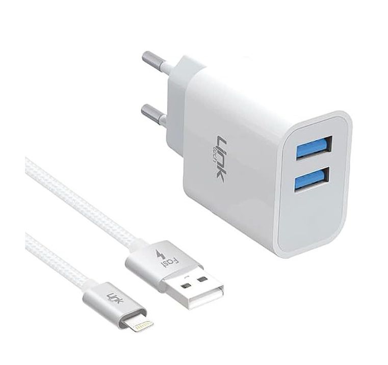 Linktech C205 Çift Usb Çıkışlı Lightning Kablolu 10W 2.1A Şarj Aleti Beyaz
