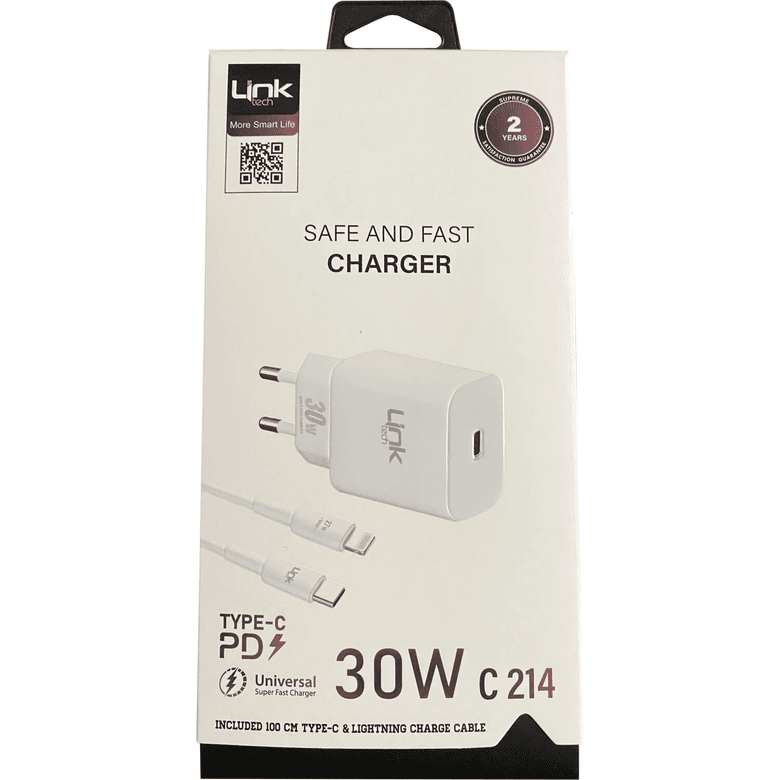 Linktech C214 30W Pd Type-C To Lightning Kablolu Şarj Aleti Set Beyaz
