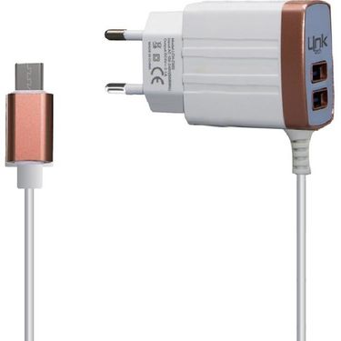 Linktech C502 Safe Çift Usb Çıkışlı Dahili Micro Usb Kablolu Akıllı Şarj Aleti