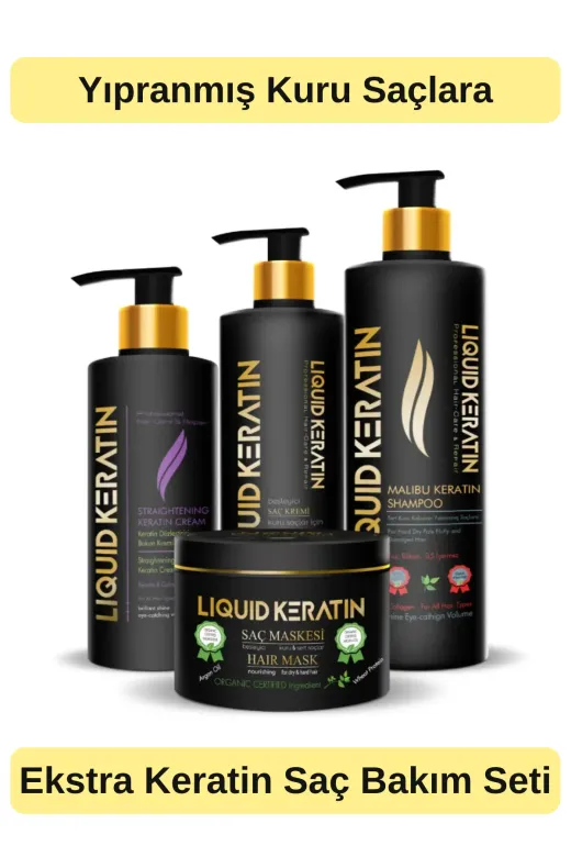 Liquid Keratin #000425 Saç Düzleştirici (4'lü) Keratin Bakım Seti - Kabaran Kuru Sert Saçlar İçin