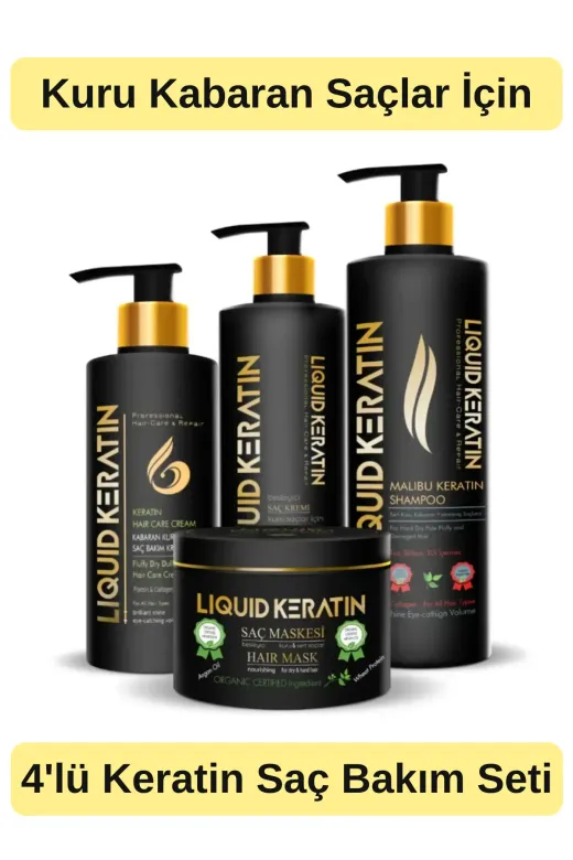 Liquid Keratin #000428 Kabaran Saç Keratin Bakım Seti (4'lü)