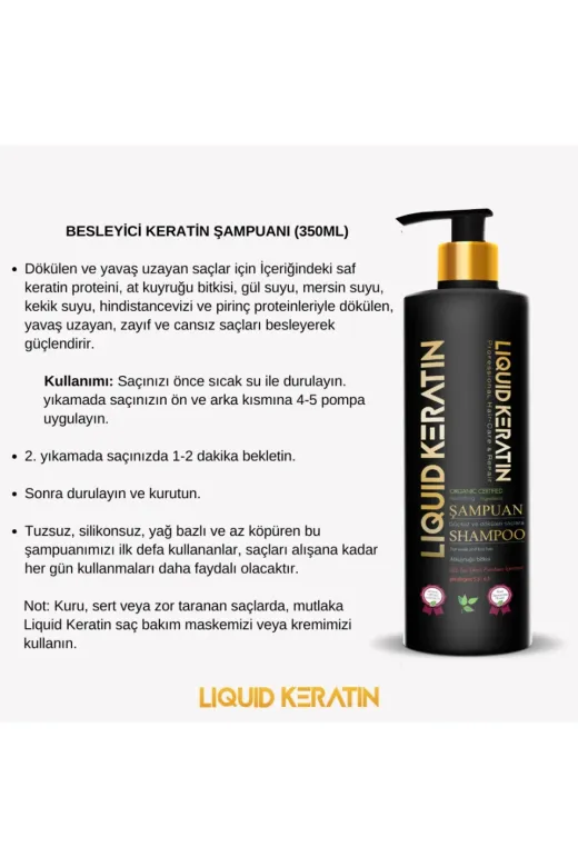Liquid Keratin 8680836150067 Sülfatsız Tuzsuz Besleyici Doğal Keratin Şampuanı (350Ml) - Dökülme Önleyici Güçlendirici
