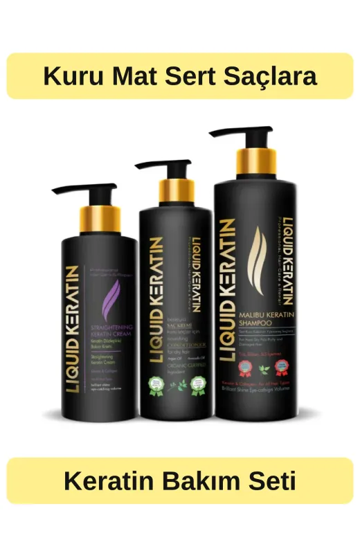 Liquid Keratin DZLT00424 Saç Düzleştirici (3'lü) Keratin Bakım Seti - Kabaran Kuru Sert Saçlar İçin (Şampuan+Krem+Keratin)