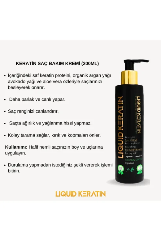 Liquid Keratin KR200-YHB Kuru Mat Sert Kırık Yıpranmış Saç Uçları Için Durulanmayan Keratin Saç Bakım Kremi (Nemlendirici)