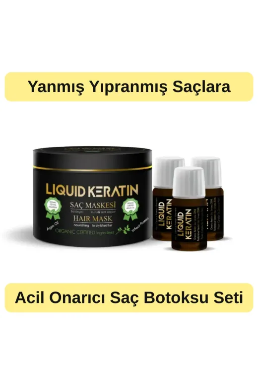Liquid Keratin KRS3801-YHB Yıpranmış Yanmış Saçlar Için Acil Onarıcı Saç Botoksu Keratin Saç Bakım Seti