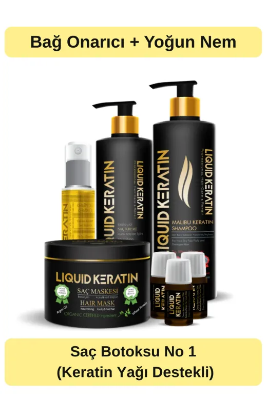Liquid Keratin KRS888-YHB Keratin Yağlı Saç Botoksu No 1 (Onarım + Yoğun Nem) Keratin Bakım Seti - Yanan Yıpranan Kuru Saçlara
