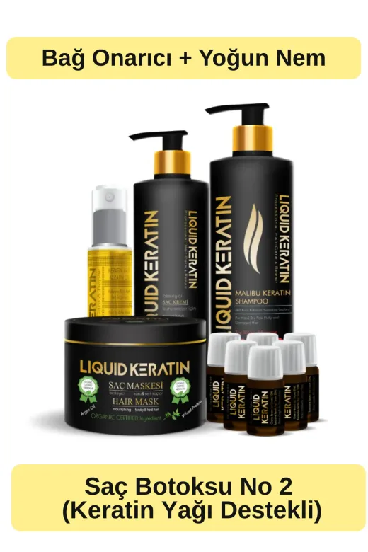 Liquid Keratin KRS8881-1-YHB Keratin Yağlı Saç Botoksu No 2 (Onarım + Yoğun Nem) Keratin Bakım Seti - Yanan Yıpranan Kuru Saçlara