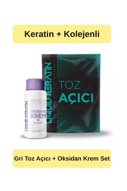 Liquid Keratin TYCD3U65ON172059877147709 Keratinli Gri Toz Açıcı, Oksidan Kremli Set - Yakmadan Saç Rengi Ve Boya Açıcı Set (30G,60Ml=90Gr)