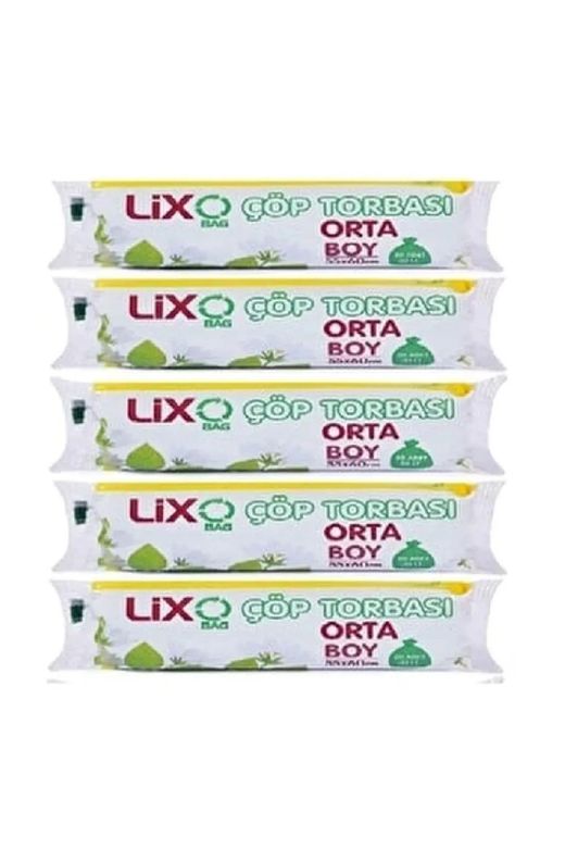 Lixo RT-RYL-HMR10897 Orta Boy Çöp Torbası 55 X 60 Cm 20 Li Rulo X 5 Paket = 100 Adet (Mavi)