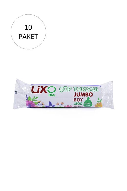 Lixo RT-RYL-HMR10938 J-500 Jumbo Boy Çöp Torbası 80 X 110 Cm 10 Lu Rulo X 10 Paket = 100 Adet (Siyah)