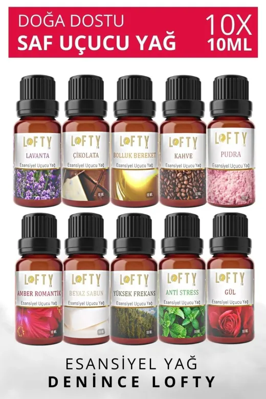 Lofty LoftyB10ML30 10'lu Set Uçucu Yağ Buhurdanlık Esansı Oda Kokusu Esansiyel Buhur Yağı 10 Ml