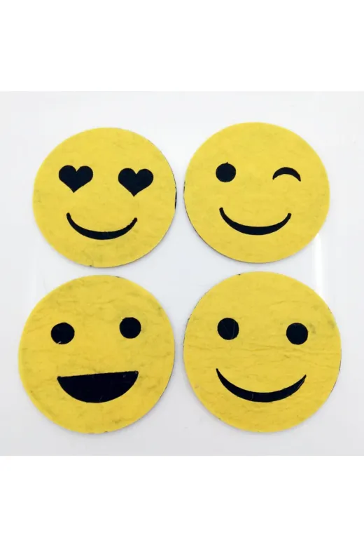 Lora Davet 61144 Bardak Altlığı Keçe Emoji Sarı 4 Adet