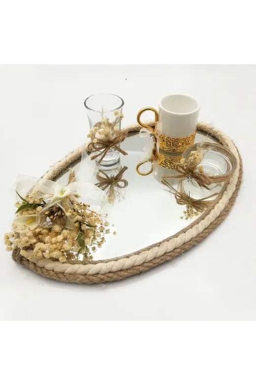 Lora Davet Damat Kahve Fincanı Tepsisi (1 Adet) Beyaz 53178