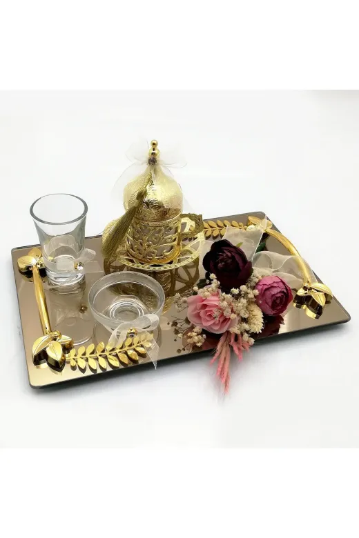 Lora Davet Damat Kahve Fincanı Tepsisi Dikdörtgen (1 Adet) Pembe 53111