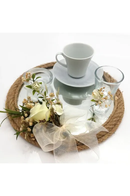 Lora Davet Damat Kahve Fincanı Tepsisi Yuvarlak (1 Adet) Beyaz 54193