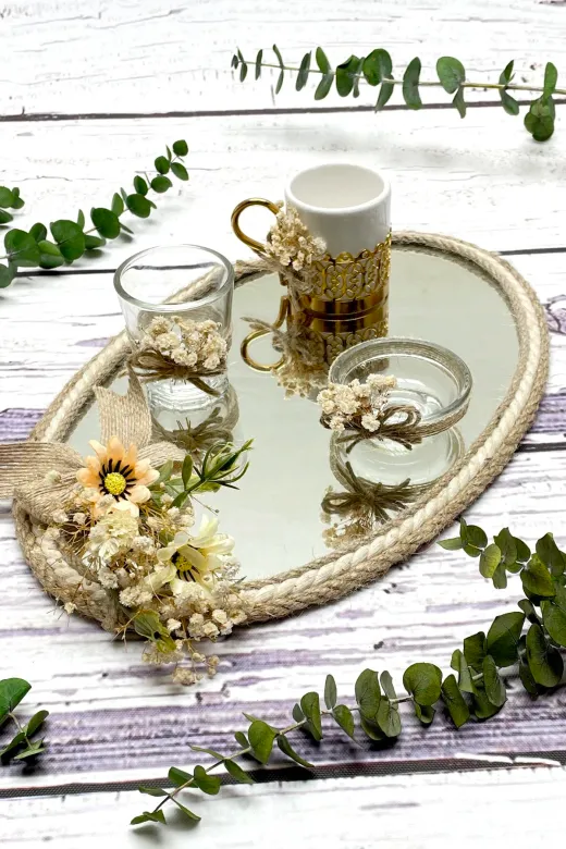 Lora Davet Damat Kahve Tepsi Takım (1 Adet) Altın 53213