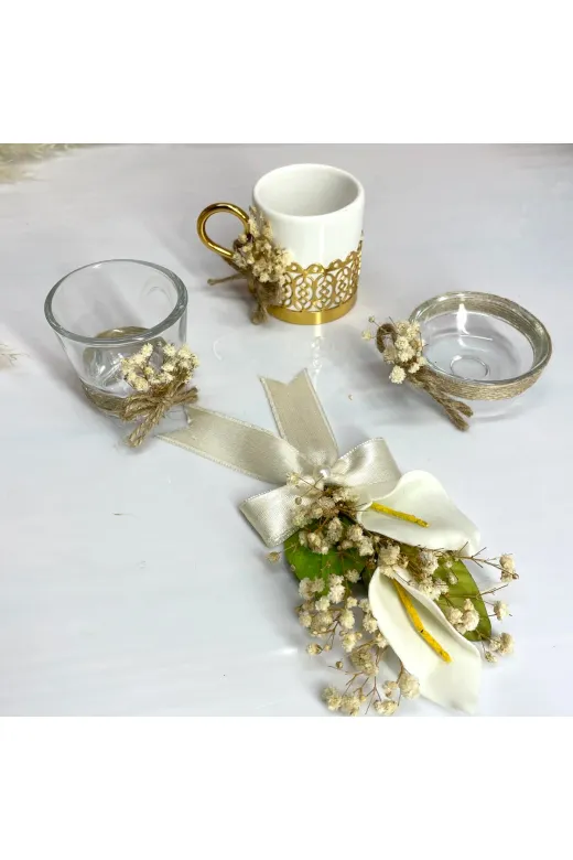 Lora Davet Damat Kahve Tepsi Takım (1 Adet) Beyaz 53209