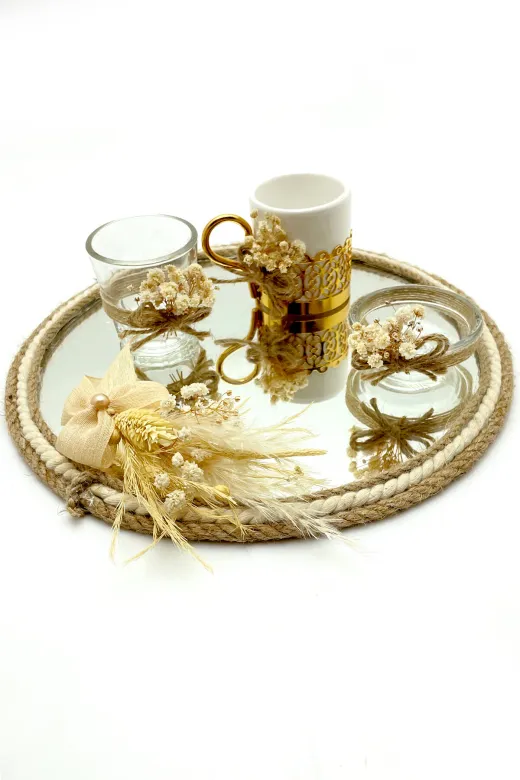 Lora Davet Damat Kahve Tepsi Takım (1 Adet) Naturel 53192