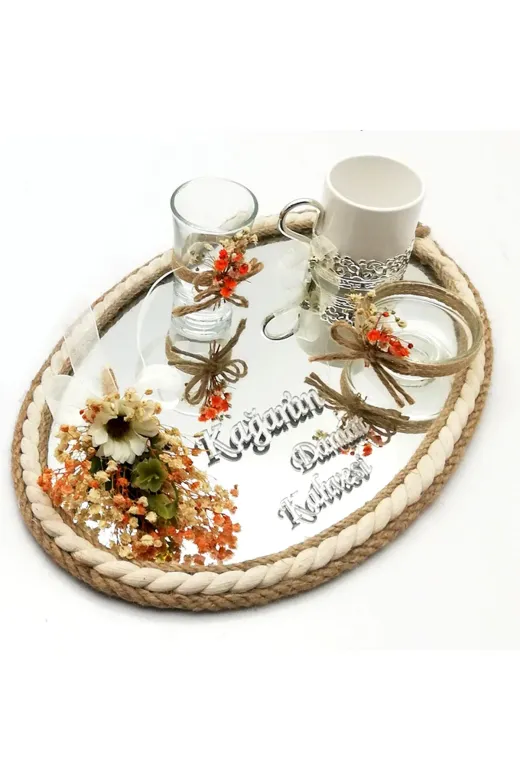 Lora Davet Söz Nişan Yüzük Tepsisi Ve Damat Fincanı Takımm (1 Adet) Naturel 53426