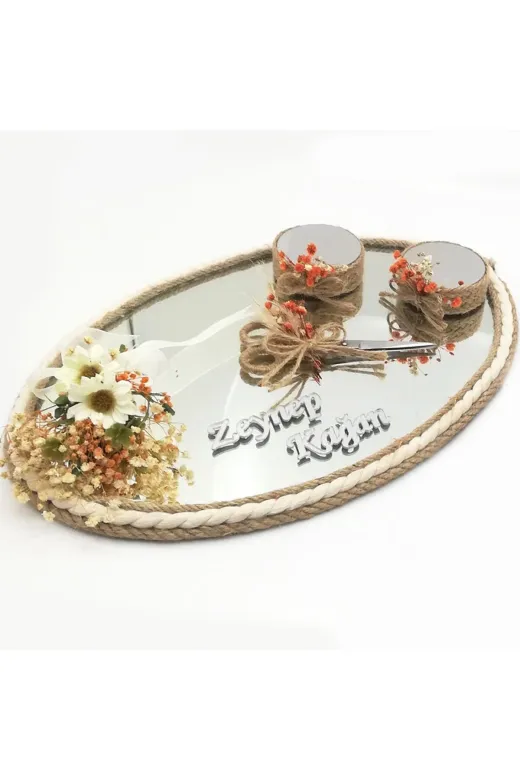 Lora Davet Söz Nişan Yüzük Tepsisi Ve Damat Fincanı Takımm (1 Adet) Naturel 53426