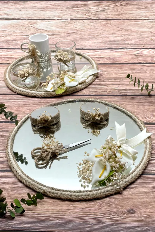Lora Davet Söz Nişan Yüzük Ve Damat Kahve Tepsisi (1 Adet) Gümüş 53452