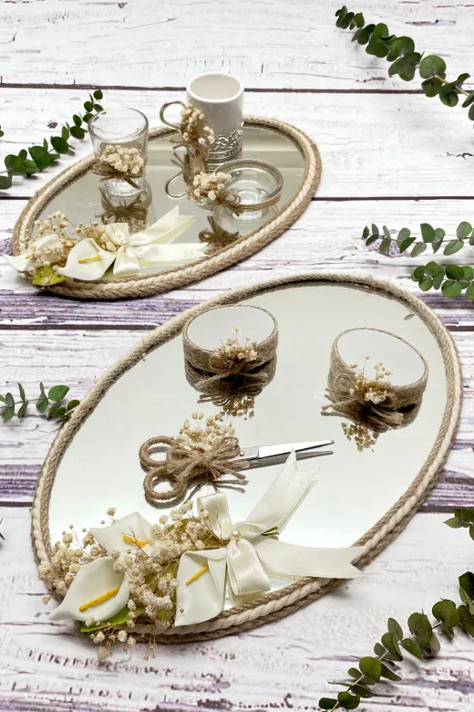 Lora Davet Söz Nişan Yüzük Ve Damat Kahve Tepsisi Takım (1 Adet) Gümüş 53439