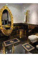 Losarina 2'li Lateks Kaymaz Taban Su Geçirmez Banyo Paspas Takımı (60X100 - 60X50) Siyah/altın