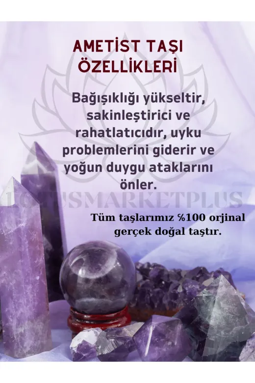 Lotus Doğaltaş Kolye-17 Ametist Kurşun Doğaltaş Kolye