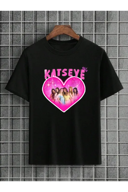 lovver EEYE1 Katseye Grup Tasarimli Pamuklu Nefes Alan Kumaş Premium Baski Tişört