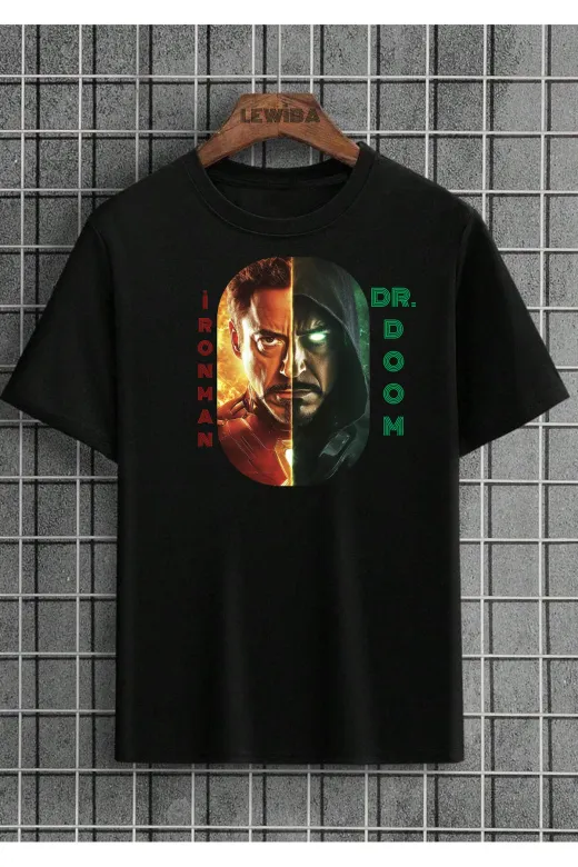 lovver II3 Lewibafashion Marvel Dr.doom İronman Tasarimli Pamuklu Siyah T-Shirt