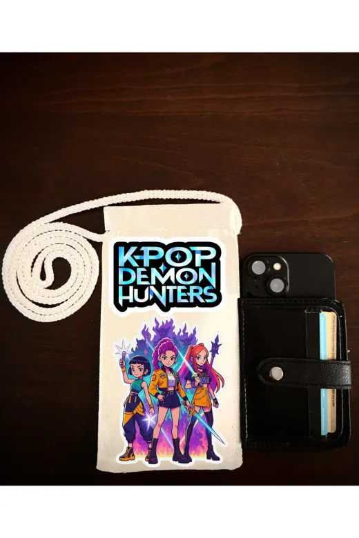 lovver JÖH1 Kpop Demon Hunters Hunterix Tasarımlı Çift Örgülü Halat Ip Pasaport Telefon Çantası