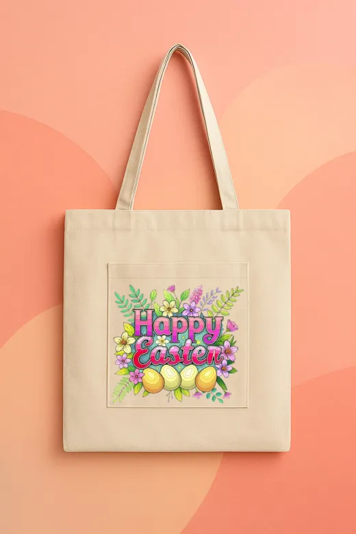 lovver paskall4 Easter Bunny Paskalya Yumurtası Özel Tasarımlı %100 Pamuklu Premium Baskılı Kanvas Çanta