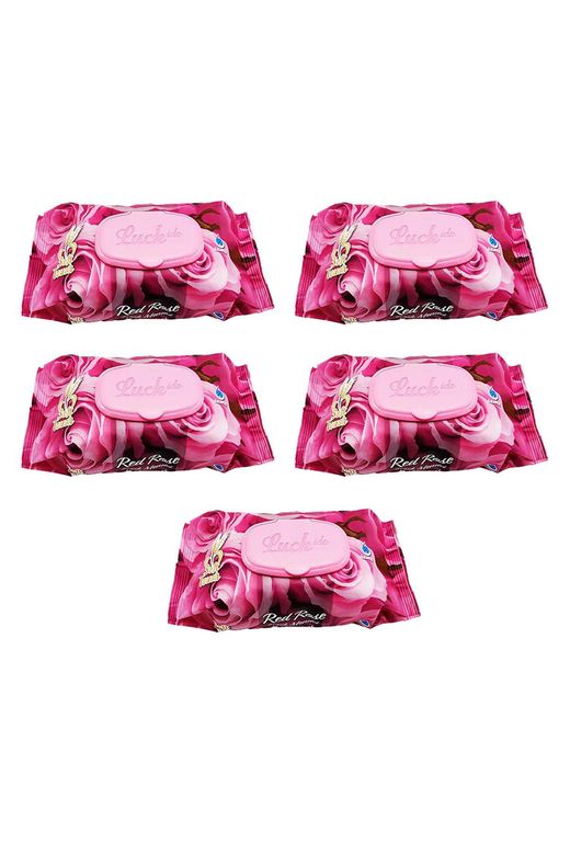 Luckido RT-RYL-ARLCKMDN5 5 Paket Red Rose Islak Havlu Mendil 90 Adet Kapaklı Gül Kokulu