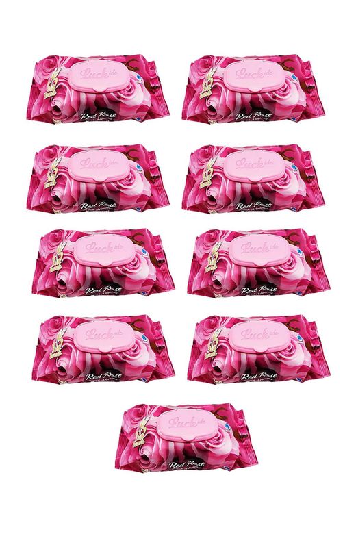 Luckido RT-RYL-ARLCKMDN9 9 Paket Red Rose Islak Havlu Mendil 90 Adet Kapaklı Gül Kokulu
