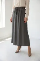 Lunona Çift Cepli Keten Etek-MA8256 Haki