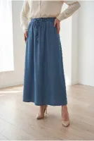 Lunona Çift Cepli Keten Etek-MA8256 İndigo