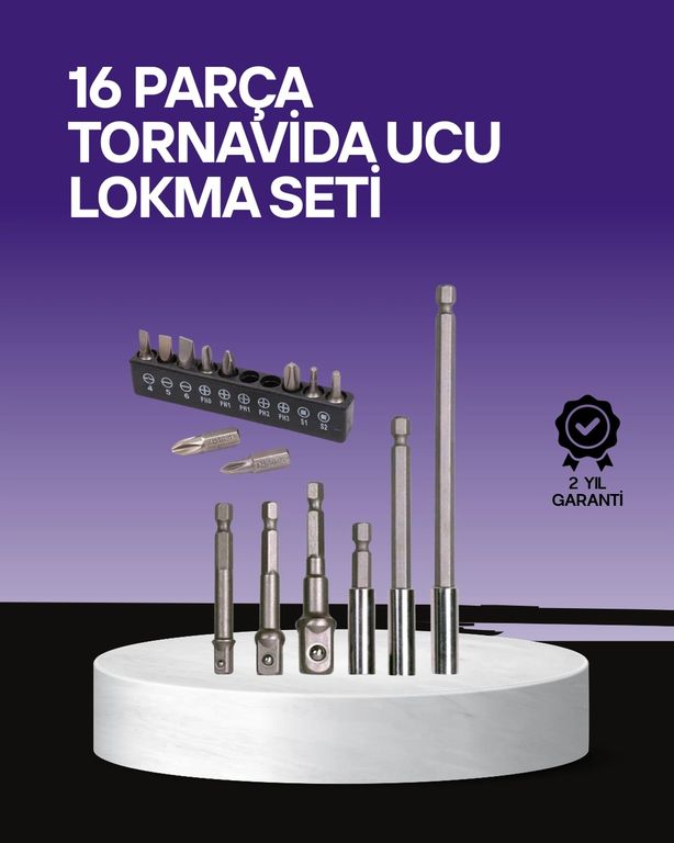 Luord Store 114532410 Çok Amaçlı 16Lı Bits Uç Seti Dayanıklı Tornavida Adaptör
