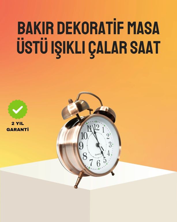 Luord Store TRİTHLTUCZZZKURMALISAATBRONZ-4-BLNCCC Retro Tarz Bronz Dekoratif Masa Saati Metal Gövde Yüksek Sesli Alarm Çok Renkli