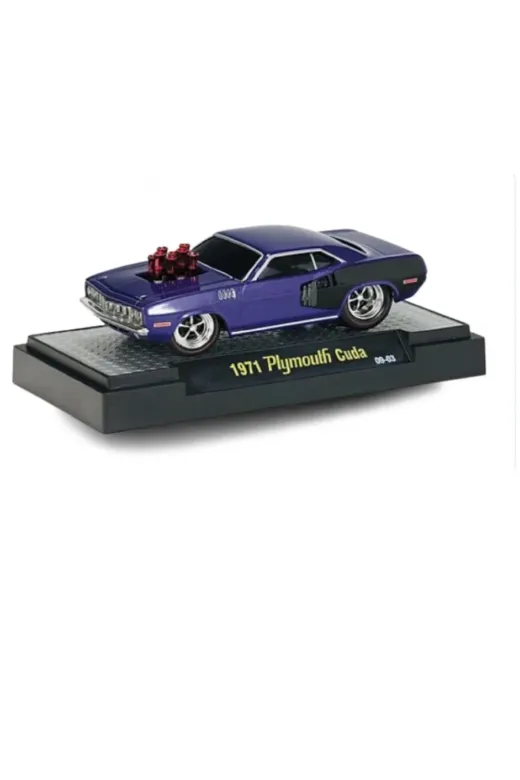 M2 Machines cuda-01 Ground Pounders 1971 Plymouth Hemi Cuda 1:64 Diecast Model Araba - Mor