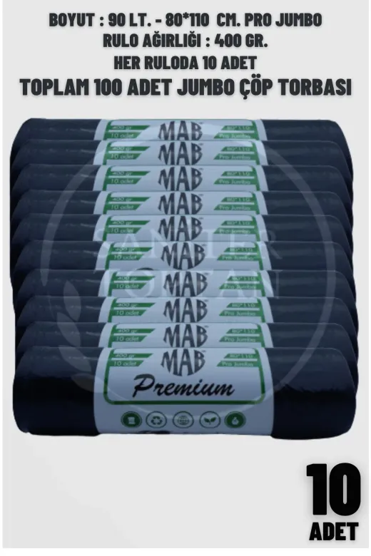 MAB STT31616519154 Siyah  Çöp Torbası 80 * 110 Pro Jumbo 400 Gr 10 Lu * 10 Adet