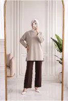 Mahay Kalp Nakışlı Yırtmaçlı Tunik-SS13074 Taş